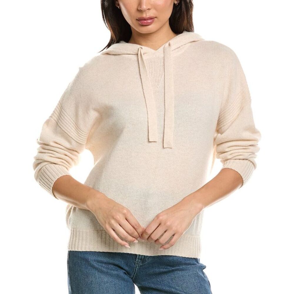 Brodie Cashmere Womens Heather Ribbed 100% Cashmere Hoodie, Beige